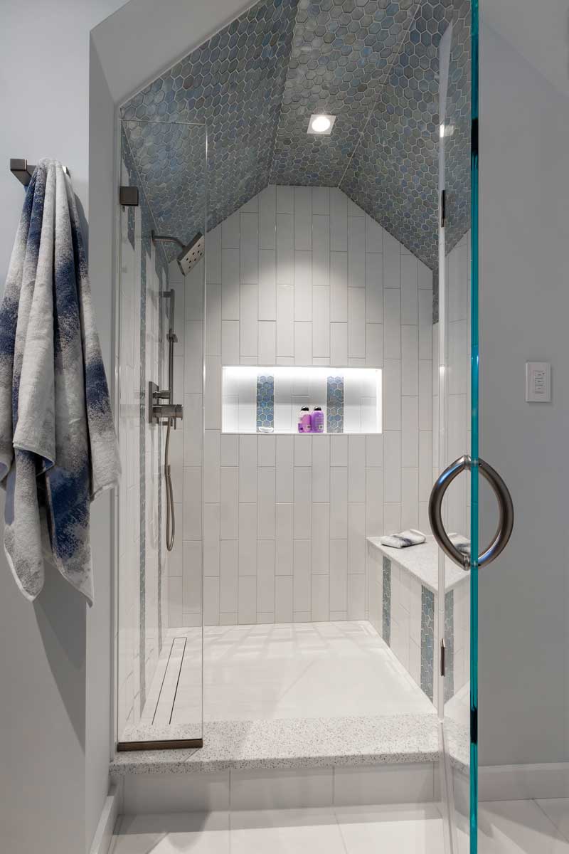 Contemporary bathroom in log home renovation