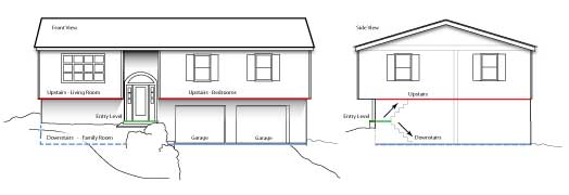 Elevation drawing of Split Level Home